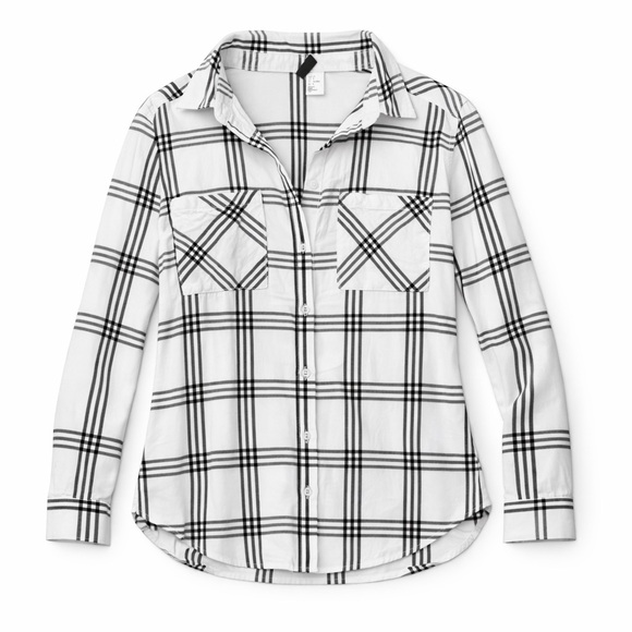 H&M Black and White Plaid Flannel Shirt - Picture 4 of 14